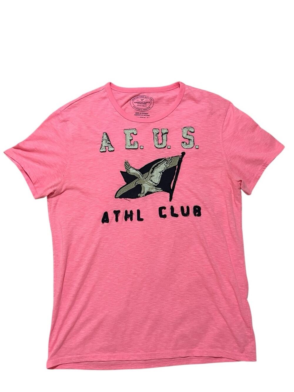 Large American Eagle Outfitters Hot Pink Graphic Tee athletic club flag